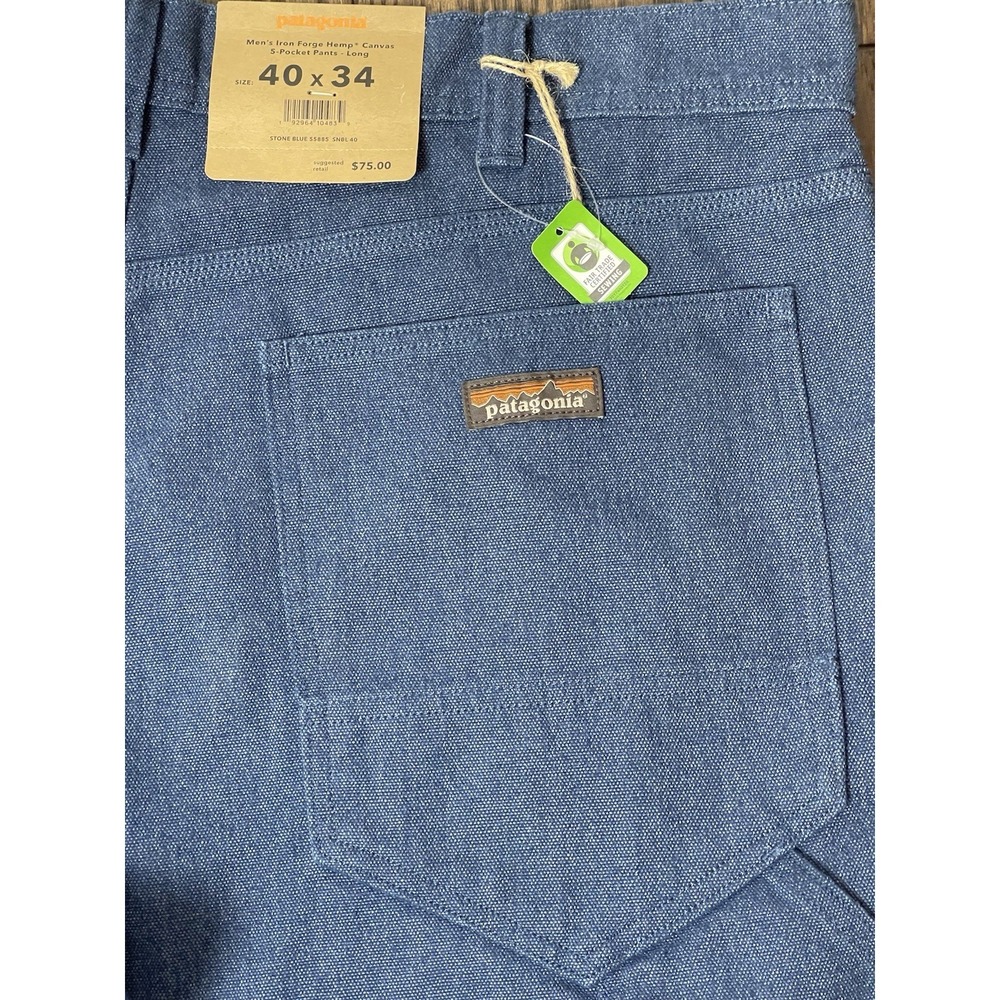 Patagonia Iron Forge Hemp Canvas 5-Pocket Pants Stone Blue Mens 40X34 Tall - Picture 5 of 8